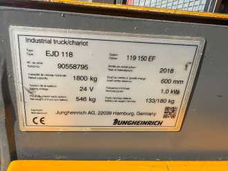 Used Forklift Truck JUNGHEINRICH EJD 118 Baujahr 2018 HH 1500 Akku 2023 ELEKTRO HOCHHUBWAGENDEICHSEL (13076487)
