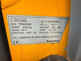 Gabelstapler gebraucht JUNGHEINRICH EFG 430s Baujahr 2017/ Stunden 2676 HH 6000 ELEKTRO VIERRADFRONTSTAPLER (13049724)