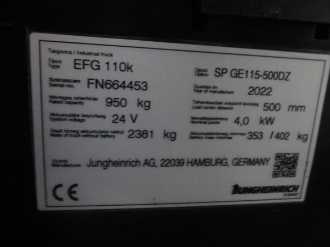 Használt targonca JUNGHEINRICH EFG 110k SP GE 115-500 DZ ELEKTRO DREIRADFRONTSTAPLER (13026594)