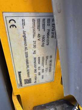 Használt targonca JUNGHEINRICH EFG 216 Baujahr 2021 / Stunden 3196 HH 3100 ELEKTRO DREIRADFRONTSTAPLER (13067052)