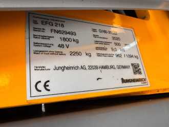 Használt targonca JUNGHEINRICH EFG 218 Baujahr 2020 / Stunden 11827 HH 3100 ELEKTRO DREIRADFRONTSTAPLER (13004287)