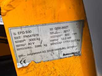 Használt targonca JUNGHEINRICH EFG 430 Baujahr 2019/ Stunden 13656/ Akku NEU 2026 ELEKTRO VIERRADFRONTSTAPLER (13047357)