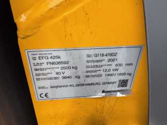 Heftruck gebruikt JUNGHEINRICH EFG 425k Baujahr 2021 / Stunden 953 HH 4,7M ELEKTRO VIERRADFRONTSTAPLER (13075082)