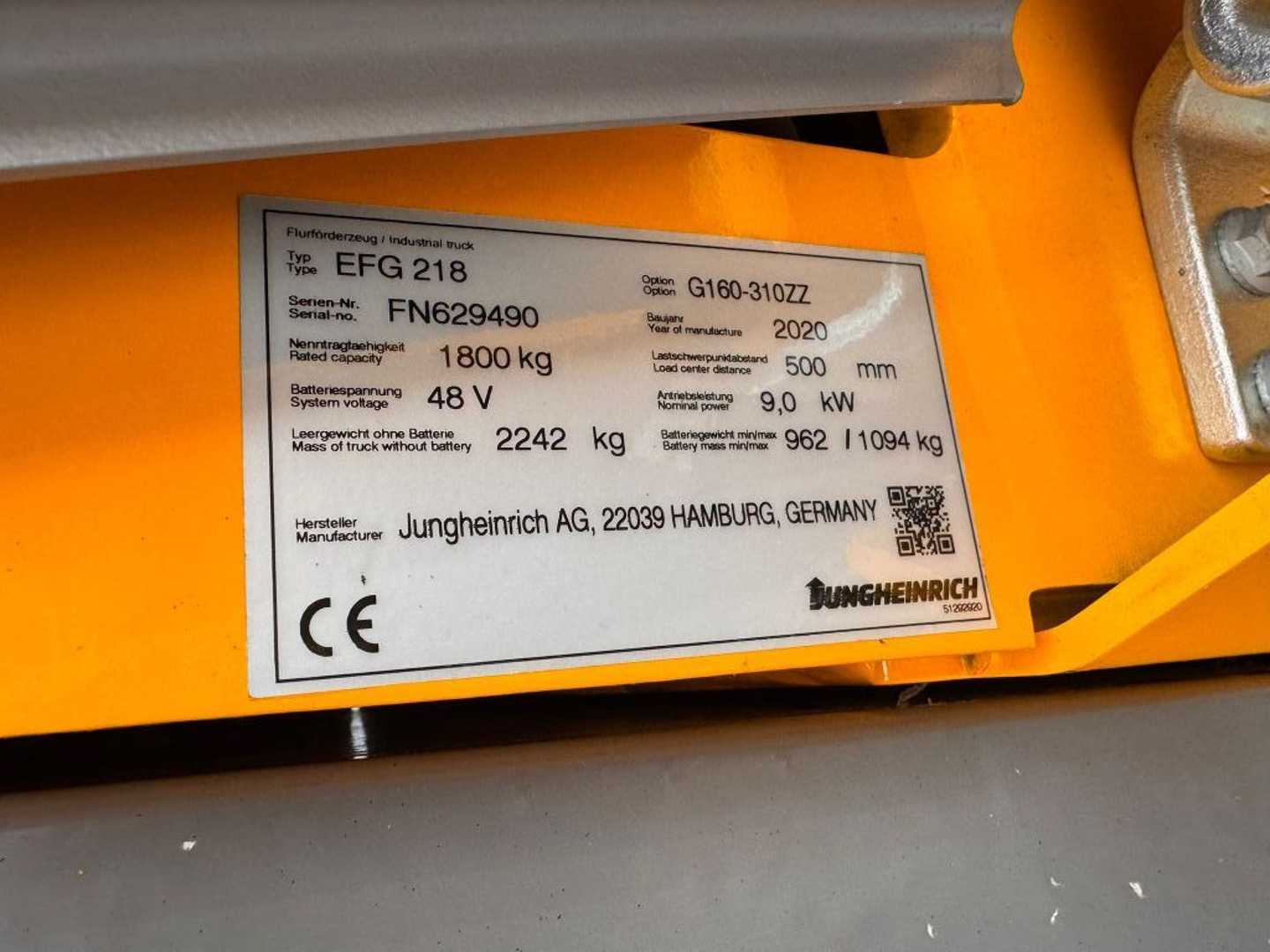 Used Forklift Jungheinrich EFG 218 Baujahr 2020 / Stunden 11273 HH 3100 3 ratų šakinis krautuvas (Image 7) Used Forklift Jungheinrich EFG 218 Baujahr 2020 / Stunden 11273 HH 3100 3 ratų šakinis krautuvas (Image 7)