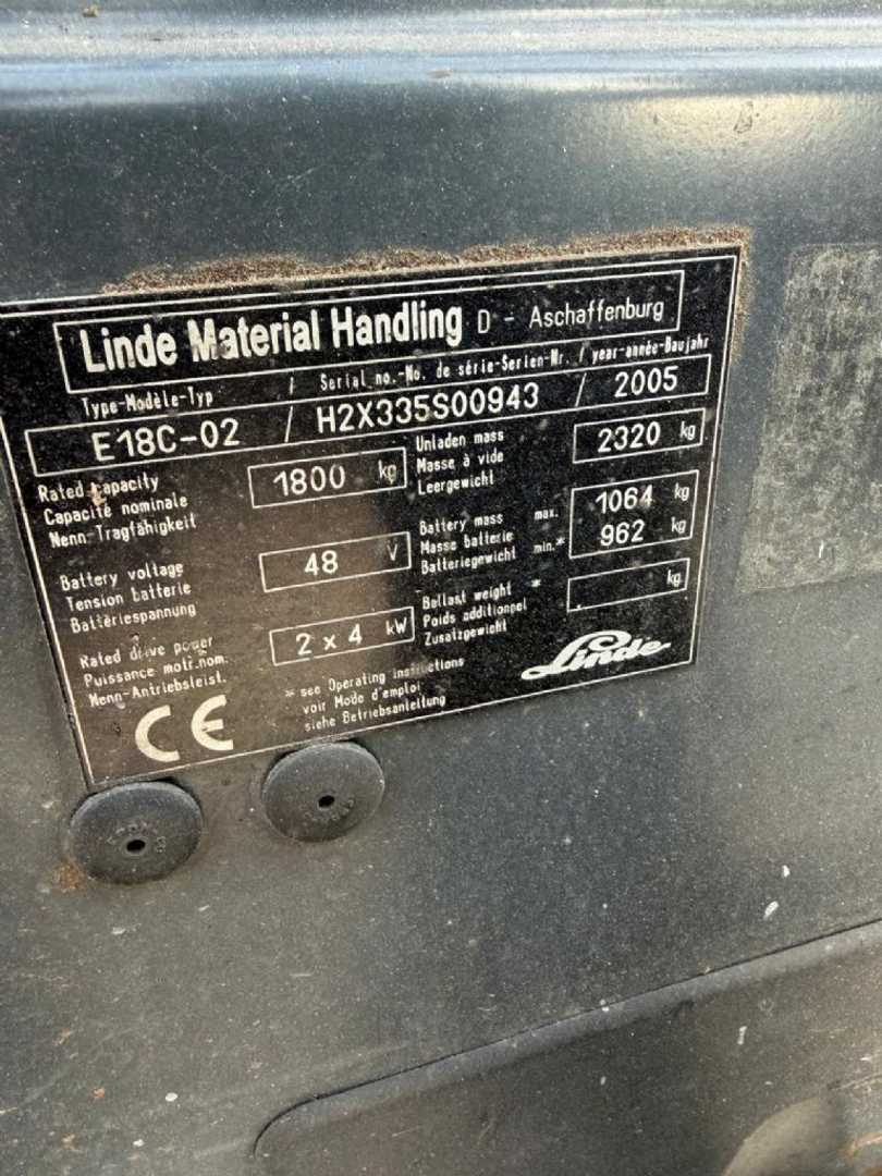 Used Forklift Linde E18-02 3 ratų šakinis krautuvas (Image 6) Used Forklift Linde E18-02 3 ratų šakinis krautuvas (Image 6)