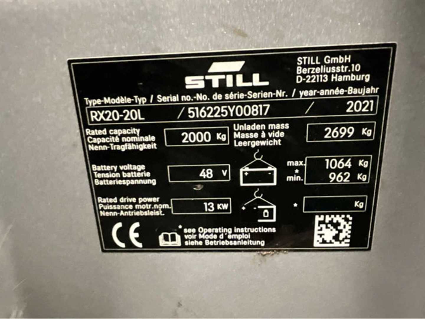 Used Forklift STILL RX20-20 - 4,5M - Triplex - Freelift - Shideshift 3 ratų šakinis krautuvas (Image 7) Used Forklift STILL RX20-20 - 4,5M - Triplex - Freelift - Shideshift 3 ratų šakinis krautuvas (Image 7)