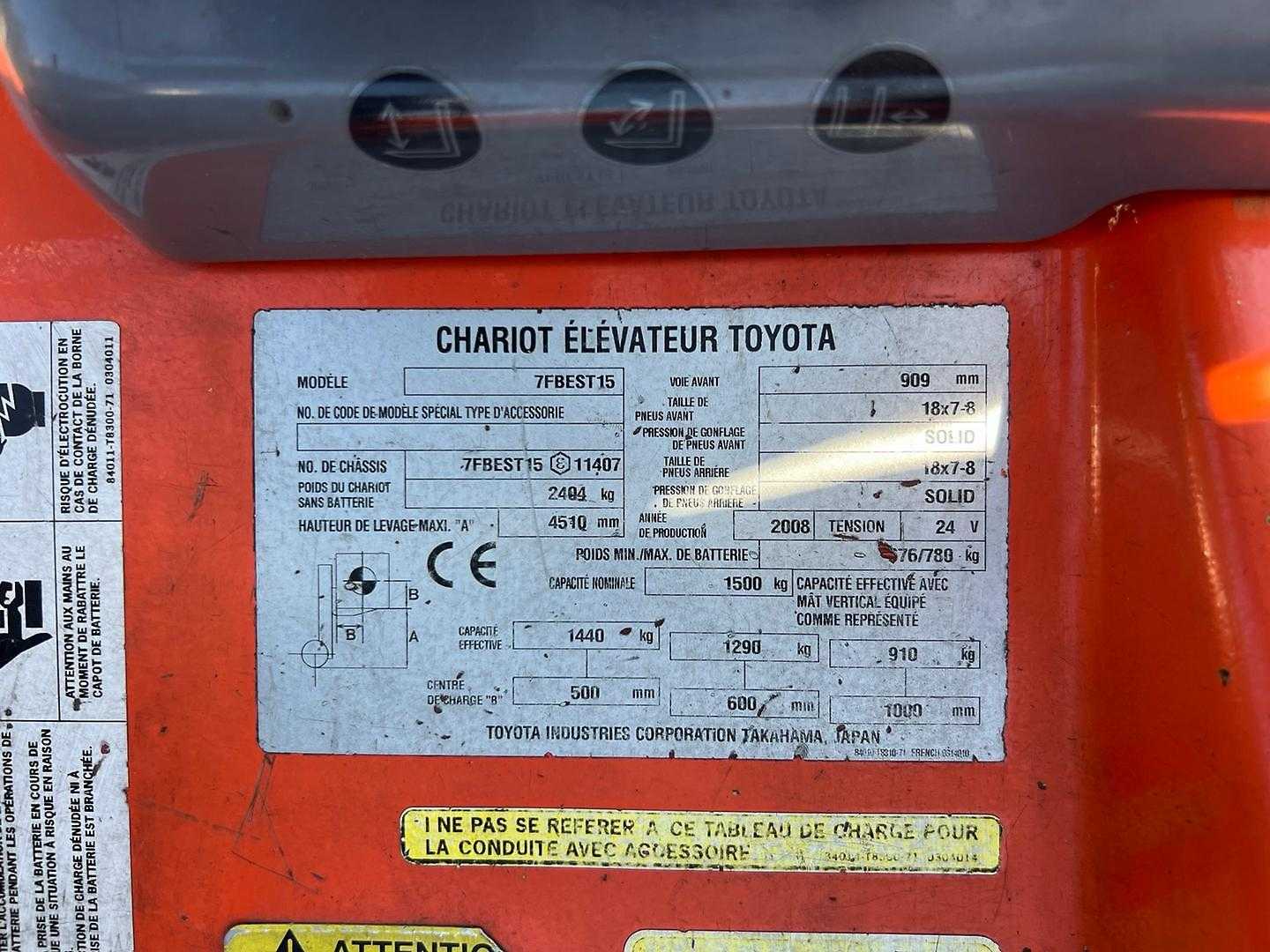 Used Forklift Toyota 7FBEST15 - 4510mm 3 ratų šakinis krautuvas (Image 11) Used Forklift Toyota 7FBEST15 - 4510mm 3 ratų šakinis krautuvas (Image 11)
