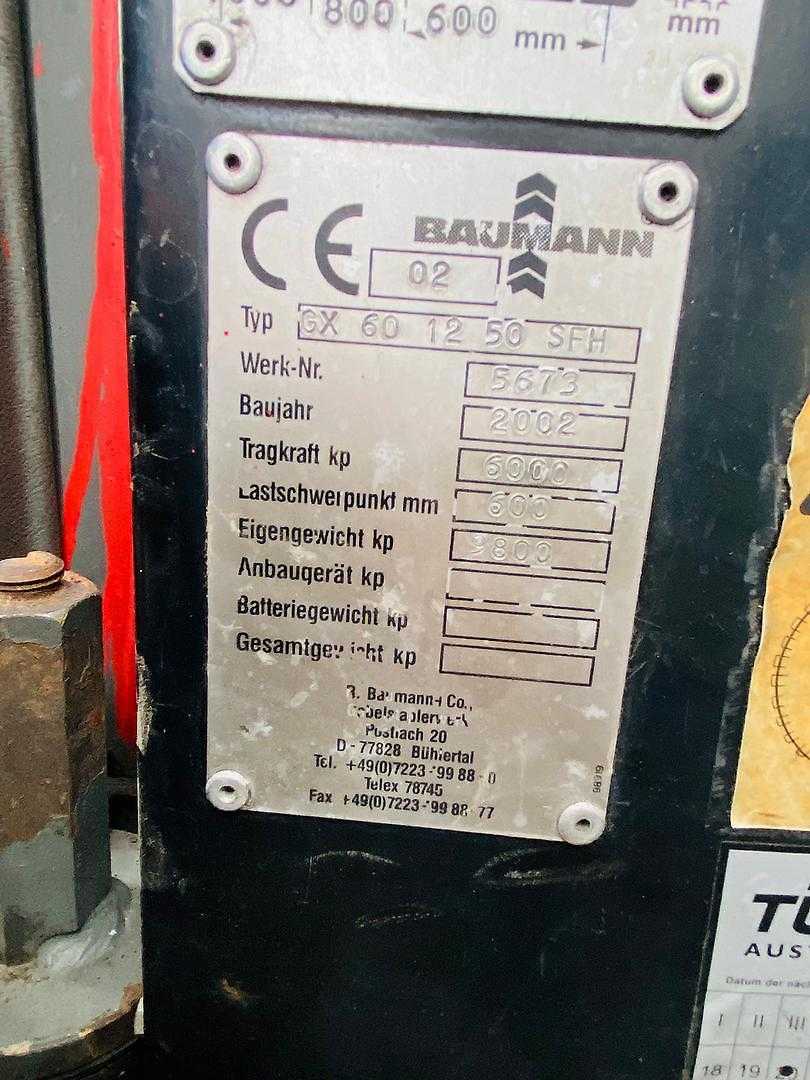 Used Forklift Baumann GX60 12 50 SFH 4 ratų šakinis krautuvas (Image 6) Used Forklift Baumann GX60 12 50 SFH 4 ratų šakinis krautuvas (Image 6)