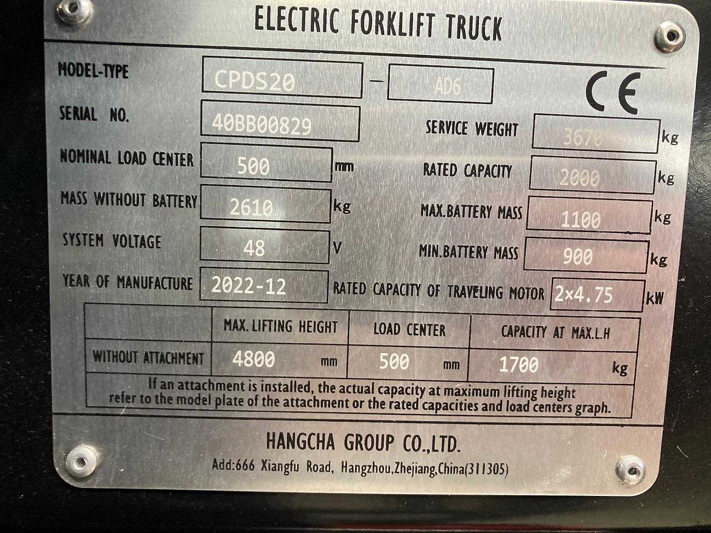 Used Forklift Hangcha CPDS20-AD6 4 ratų šakinis krautuvas (Image 7) Used Forklift Hangcha CPDS20-AD6 4 ratų šakinis krautuvas (Image 7)