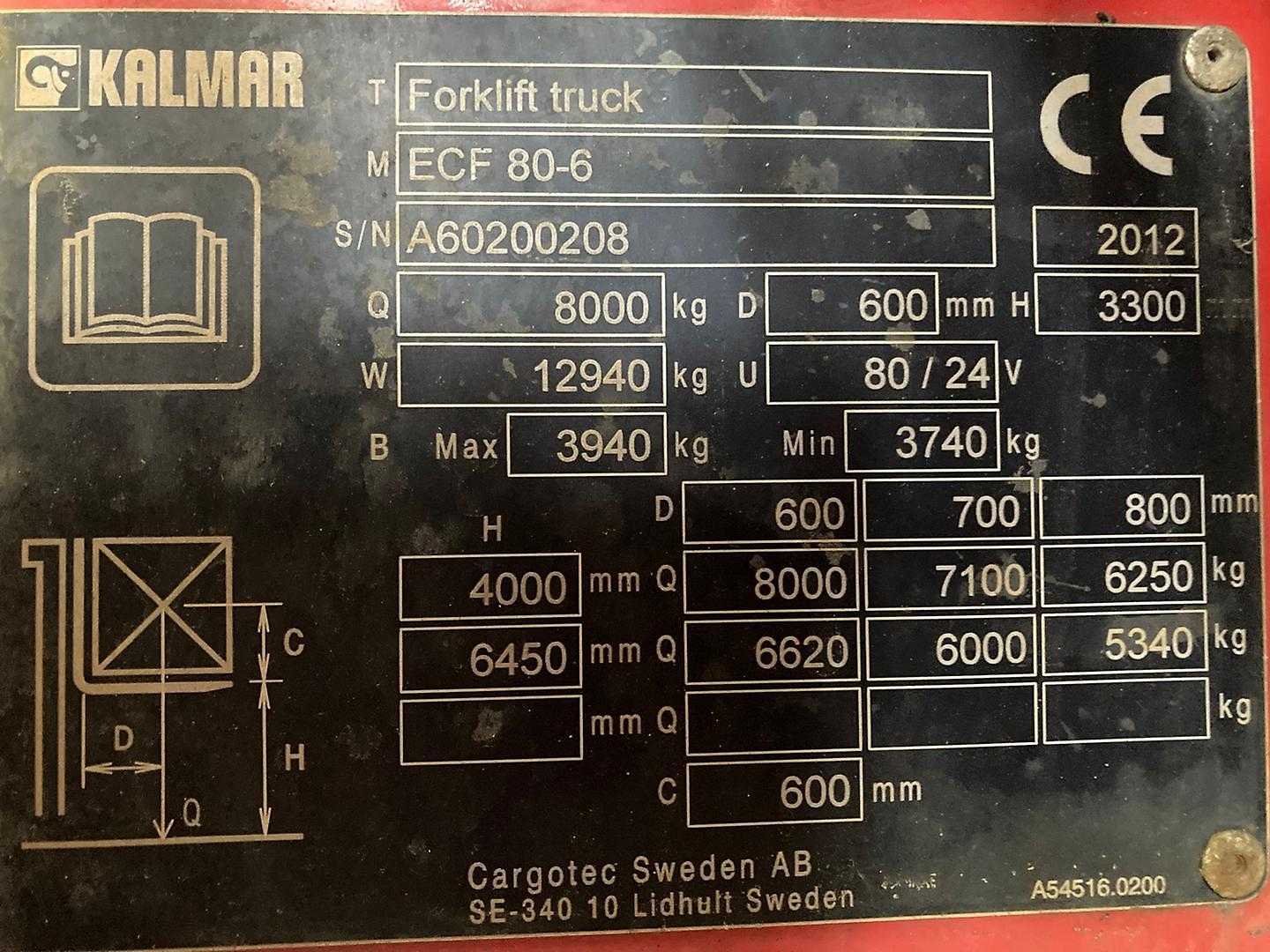 Used Forklift Kalmar ECF80-6 4 ratų šakinis krautuvas (Image 6) Used Forklift Kalmar ECF80-6 4 ratų šakinis krautuvas (Image 6)