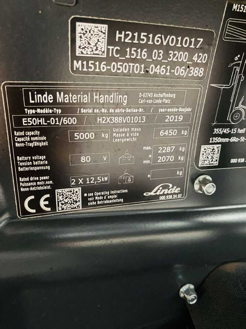 Used Forklift Linde E 50 HL-01/600 Kabine Triplex 4 ratų šakinis krautuvas (Image 7)
