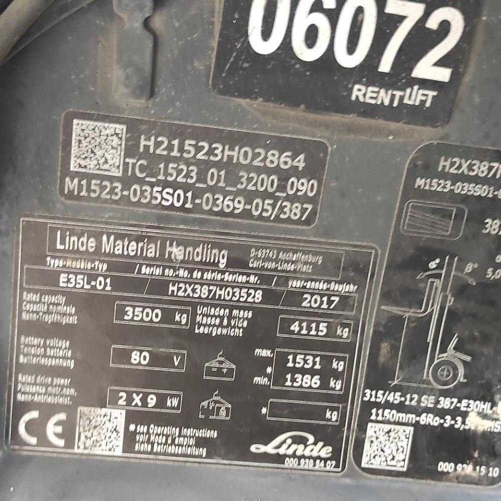Used Forklift Linde E35L-387 4 ratų šakinis krautuvas (Image 4) Used Forklift Linde E35L-387 4 ratų šakinis krautuvas (Image 4)