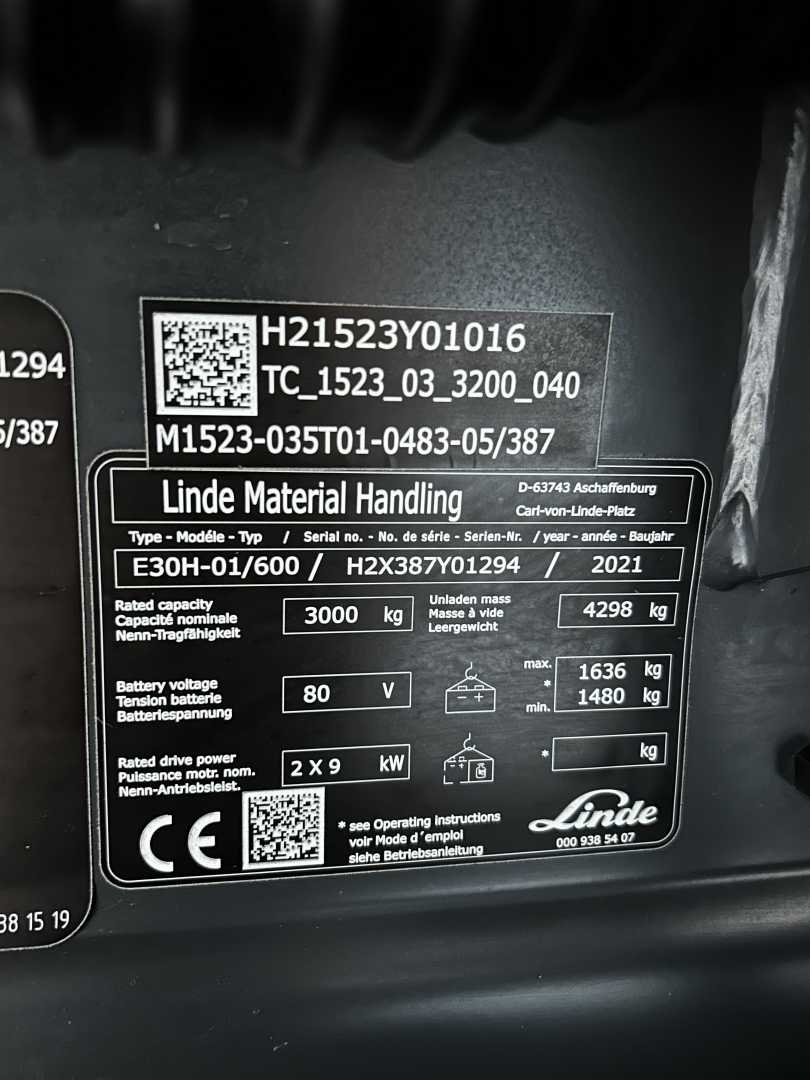 Used Forklift Linde E 30/600 H : 3,0t 4 ratų šakinis krautuvas (Image 7) Used Forklift Linde E 30/600 H : 3,0t 4 ratų šakinis krautuvas (Image 7)