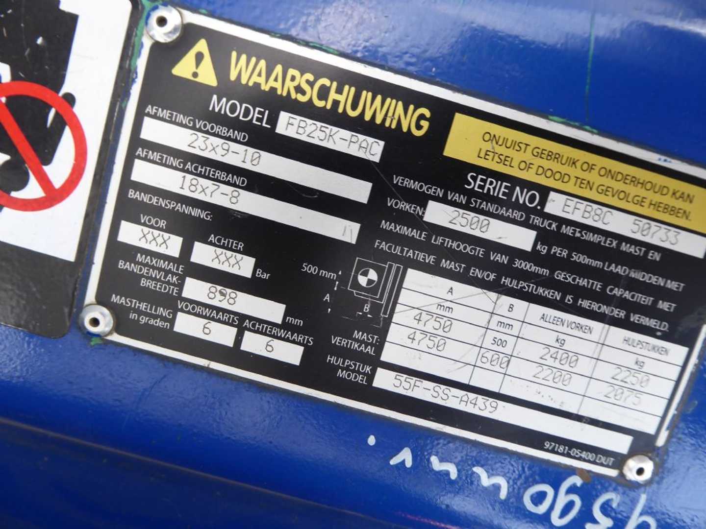 Used Forklift Mitsubishi FB25K-PAC 4 ratų šakinis krautuvas (Image 2)