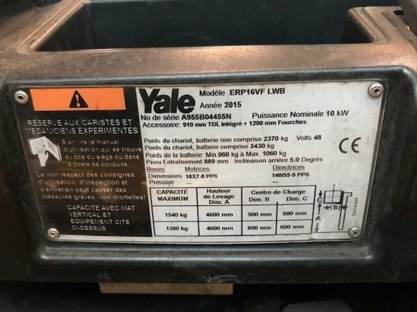 Used Forklift Yale ERP16VF LWB 4 ratų šakinis krautuvas (Image 8)