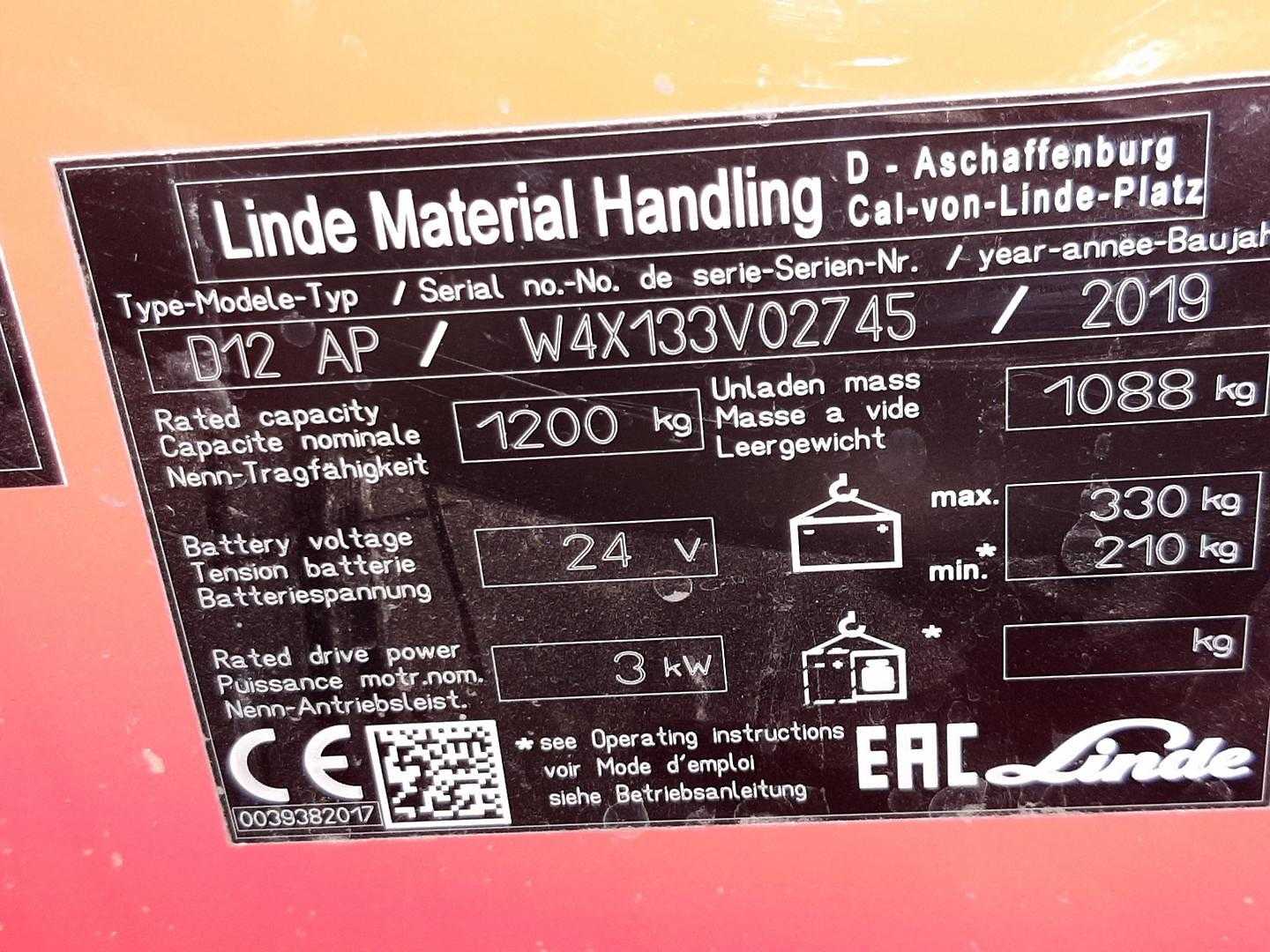Used Forklift Linde D12AP Aukštas vežimėlis (rankinis / elektrinis kėlimas) (Image 4) Used Forklift Linde D12AP Aukštas vežimėlis (rankinis / elektrinis kėlimas) (Image 4)