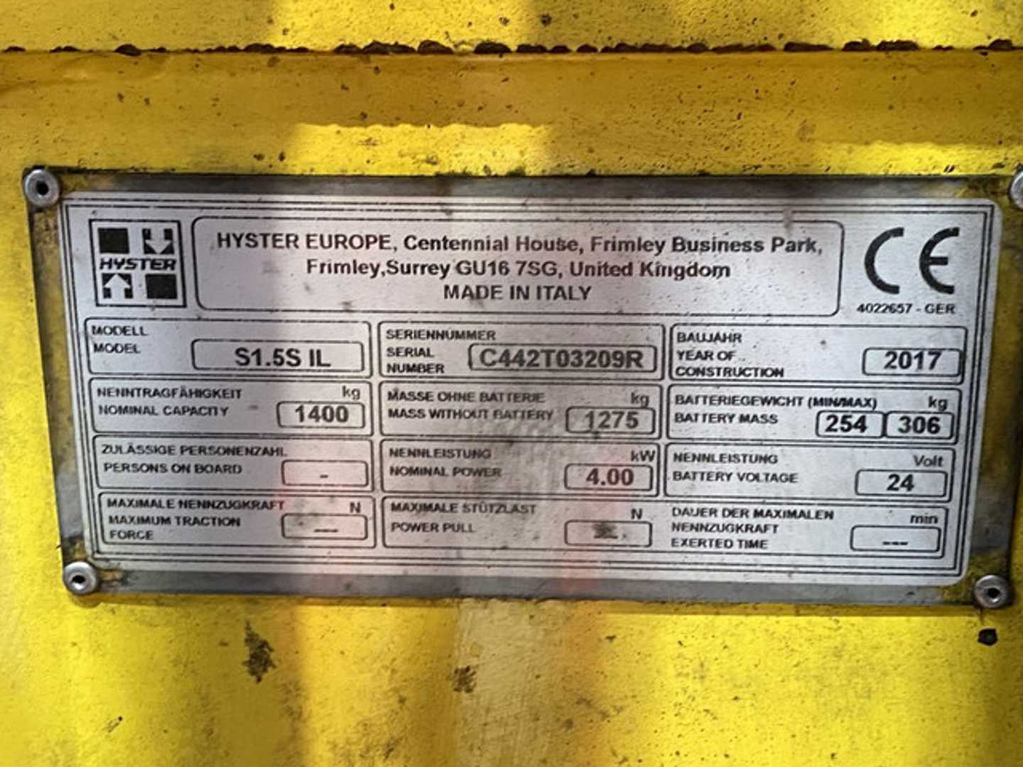 Used Forklift Hyster S1.5S IL Aukšto kėlimo krautuvas su grąžulu (Image 9) Used Forklift Hyster S1.5S IL Aukšto kėlimo krautuvas su grąžulu (Image 9)
