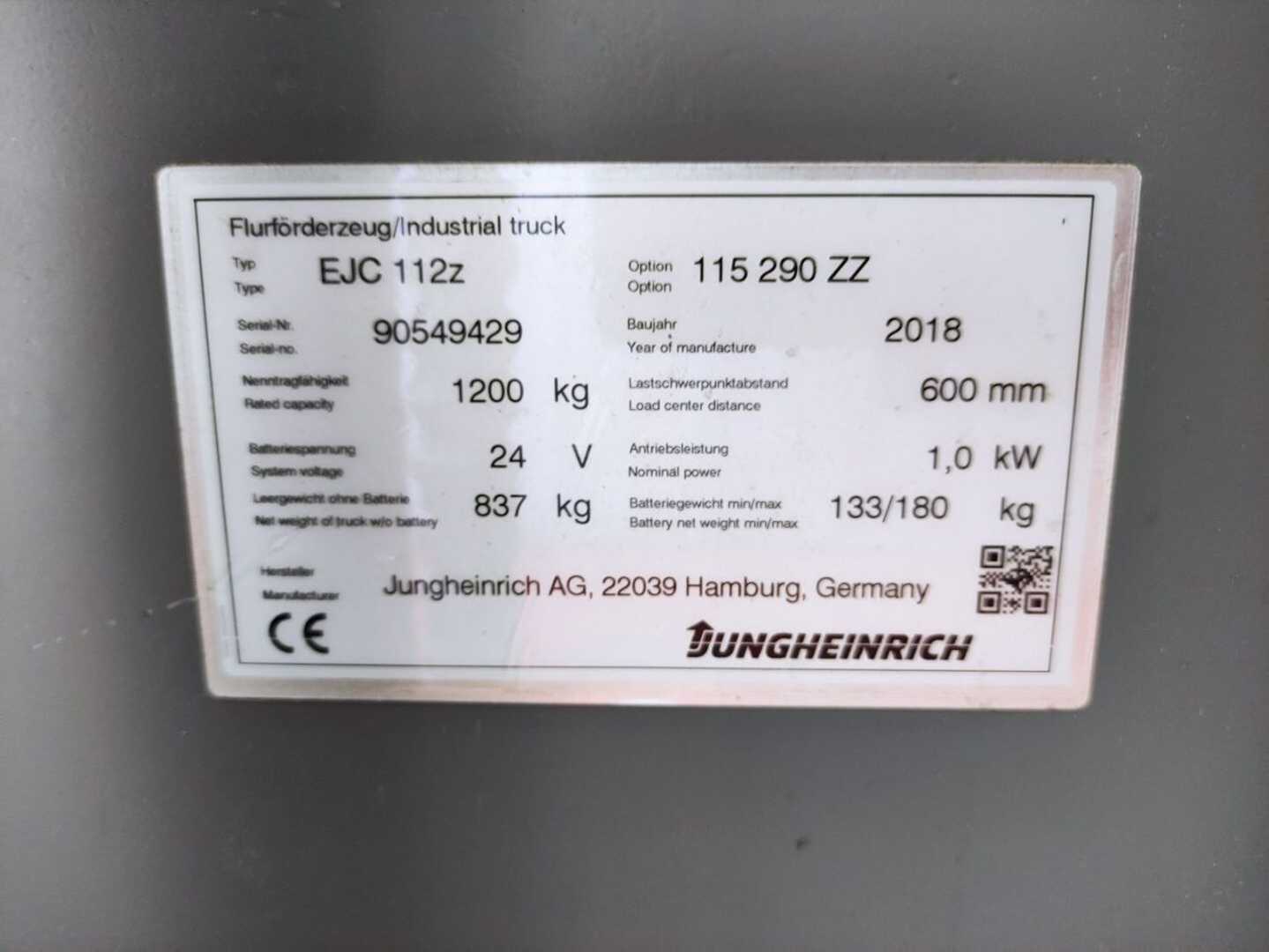 Used Forklift Jungheinrich EJC 112z Aukšto kėlimo krautuvas su grąžulu (Image 5)
