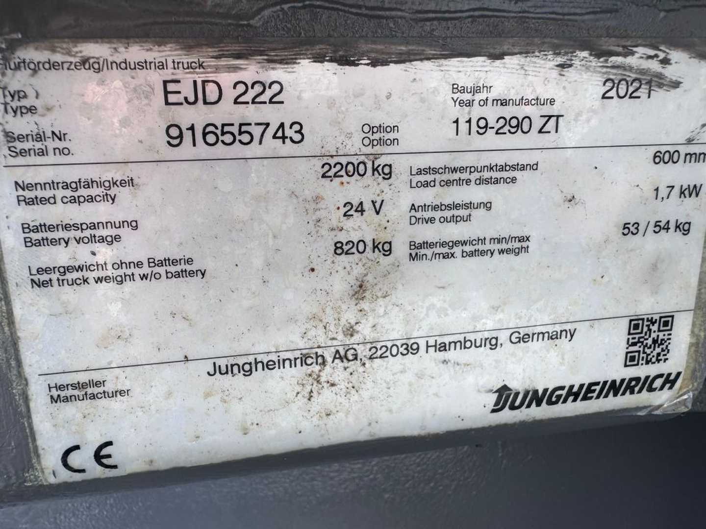 Used Forklift Jungheinrich EJD 222 Baujahr 2021 Stunden 2307 HH 2,9M Aukšto kėlimo krautuvas su grąžulu (Image 7) Used Forklift Jungheinrich EJD 222 Baujahr 2021 Stunden 2307 HH 2,9M Aukšto kėlimo krautuvas su grąžulu (Image 7)
