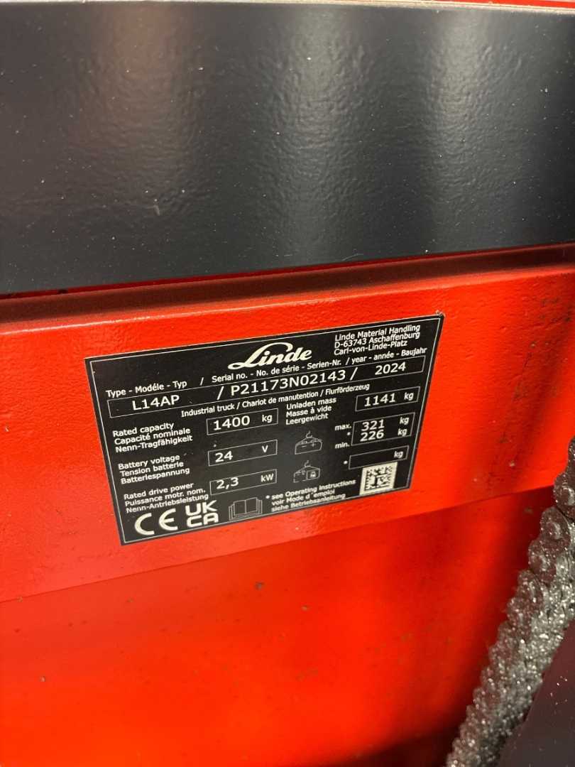 Used Forklift Linde L14AP-1173-01 Aukšto kėlimo krautuvas su vairuotojo stovu (ar keleivio platforma) (Image 6)