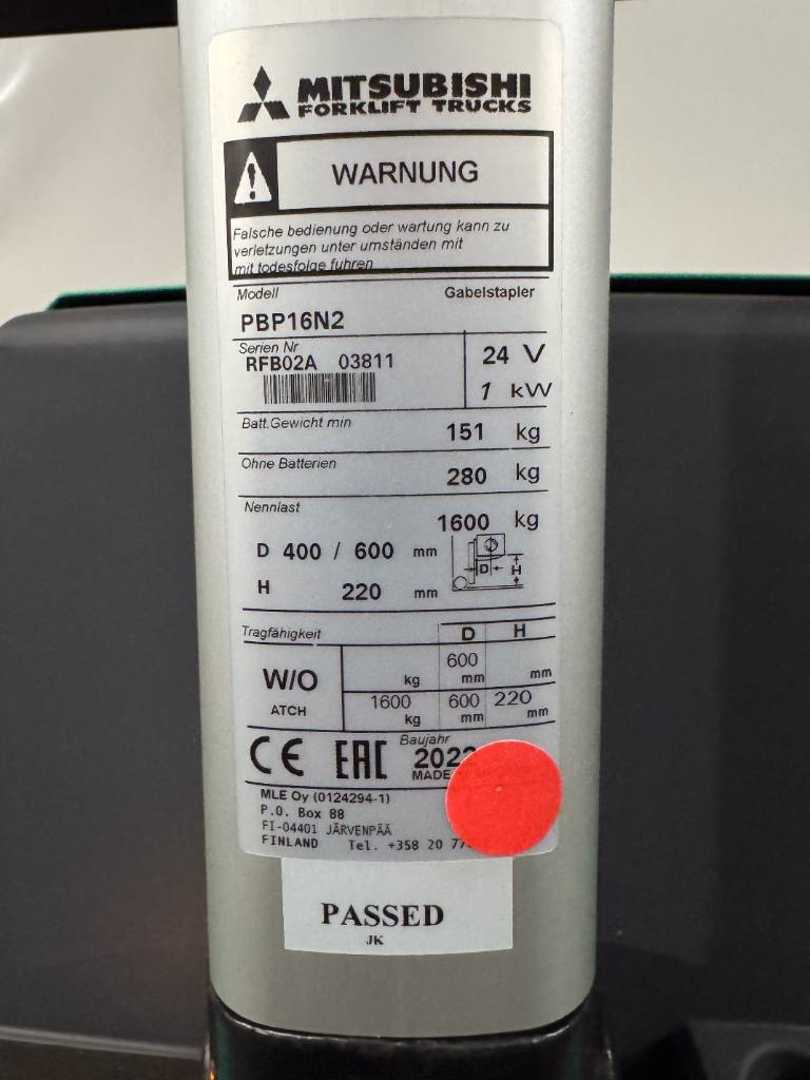 Used Forklift Mitsubishi PBP16N2 - wie NEU! - HH 205 mm Žemas vežimėlis (pusiau elektrinis) (Image 14) Used Forklift Mitsubishi PBP16N2 - wie NEU! - HH 205 mm Žemas vežimėlis (pusiau elektrinis) (Image 14)