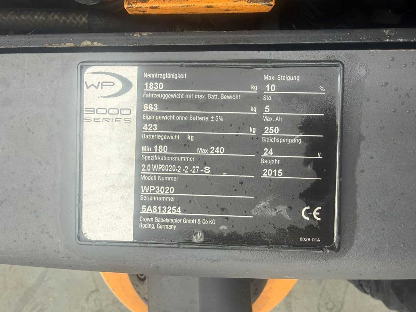 Used Forklift Crown WP 3020 Baujahr 2015/Std. 1955 Gabellänge 2000 Žemo kėlimo krautuvas su grąžulu (Image 5) Used Forklift Crown WP 3020 Baujahr 2015/Std. 1955 Gabellänge 2000 Žemo kėlimo krautuvas su grąžulu (Image 5)