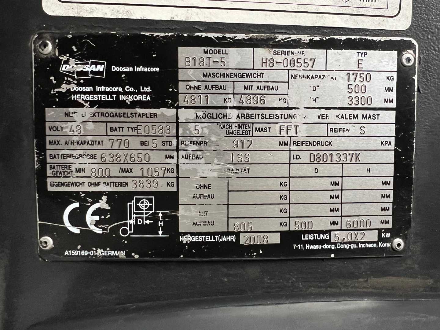 Used Forklift Doosan B18T-5 3 riteņu dakšu iekrāvējs (Image 5) Used Forklift Doosan B18T-5 3 riteņu dakšu iekrāvējs (Image 5)