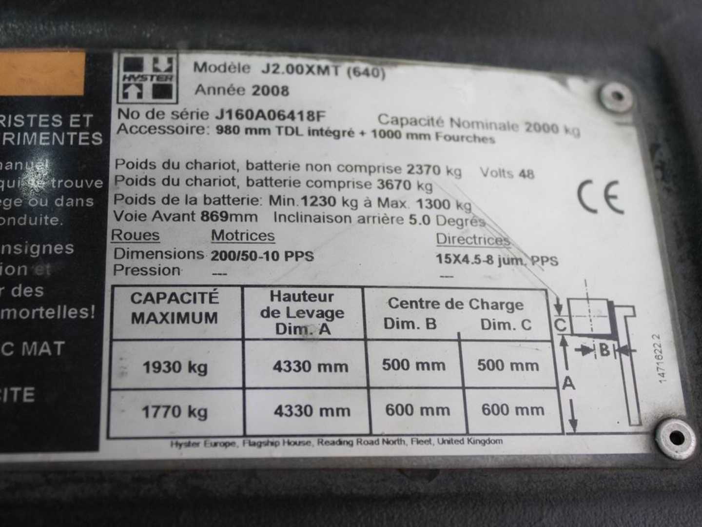 Used Forklift Hyster J 2.00 XMT 3 riteņu dakšu iekrāvējs (Image 5)