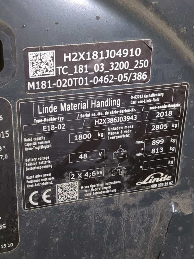 Used Forklift Linde E18-386-02 3 riteņu dakšu iekrāvējs (Image 6) Used Forklift Linde E18-386-02 3 riteņu dakšu iekrāvējs (Image 6)