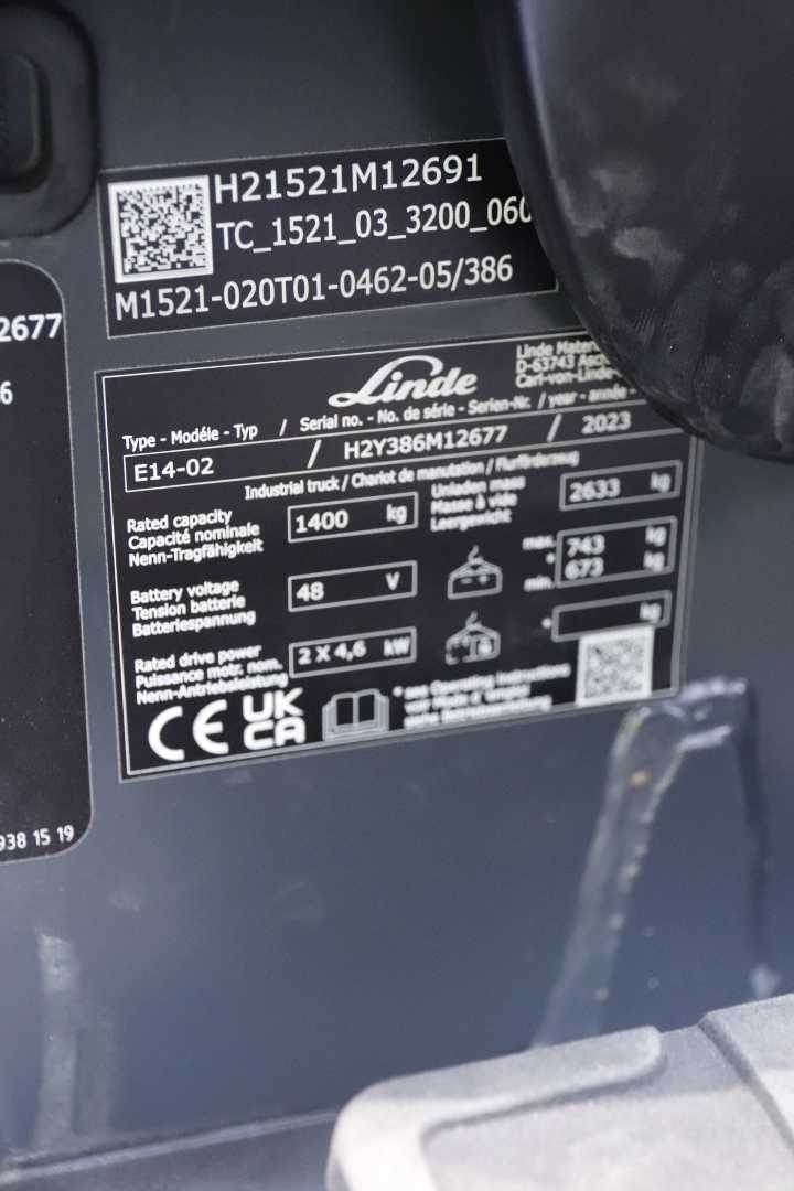 Used Forklift Linde E14-386-02 3 riteņu dakšu iekrāvējs (Image 5)