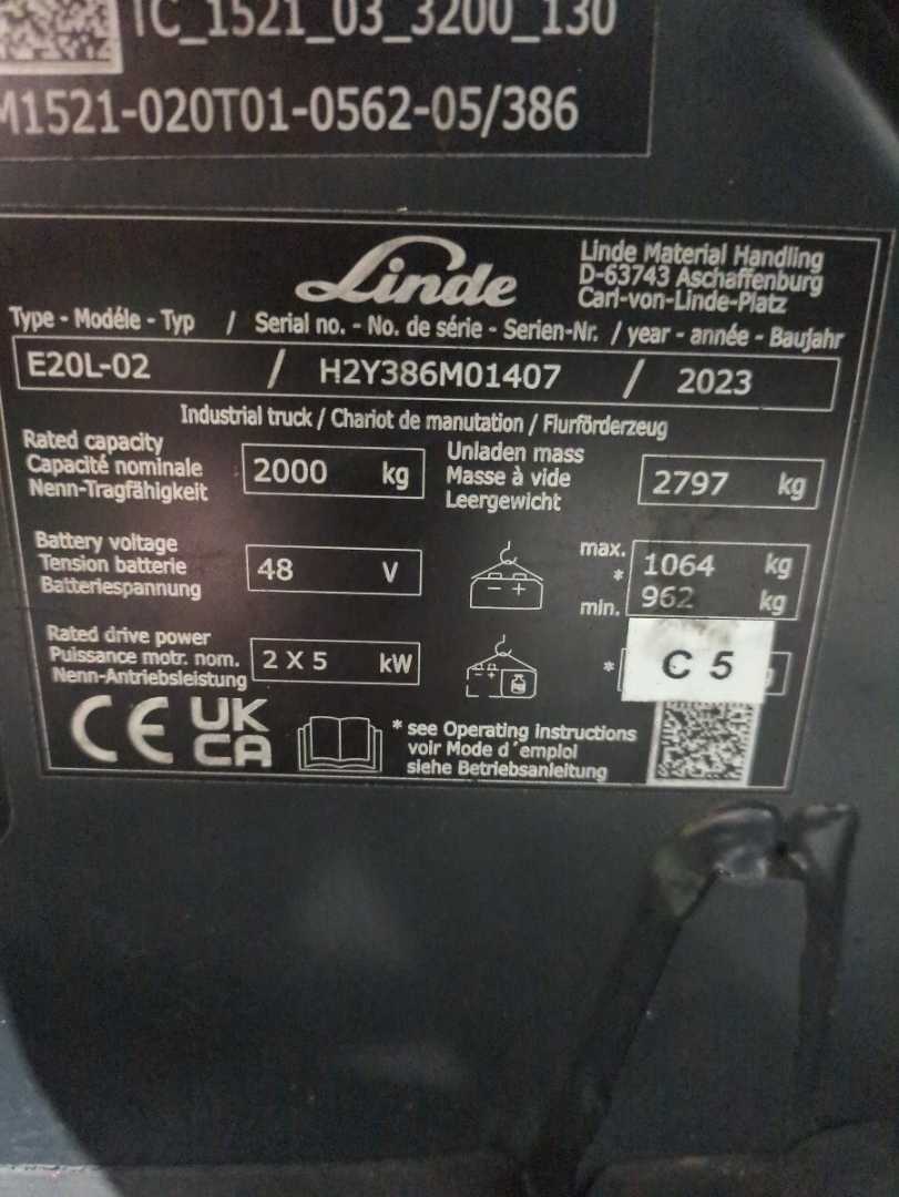 Used Forklift Linde E20L-386-02 3 riteņu dakšu iekrāvējs (Image 6)