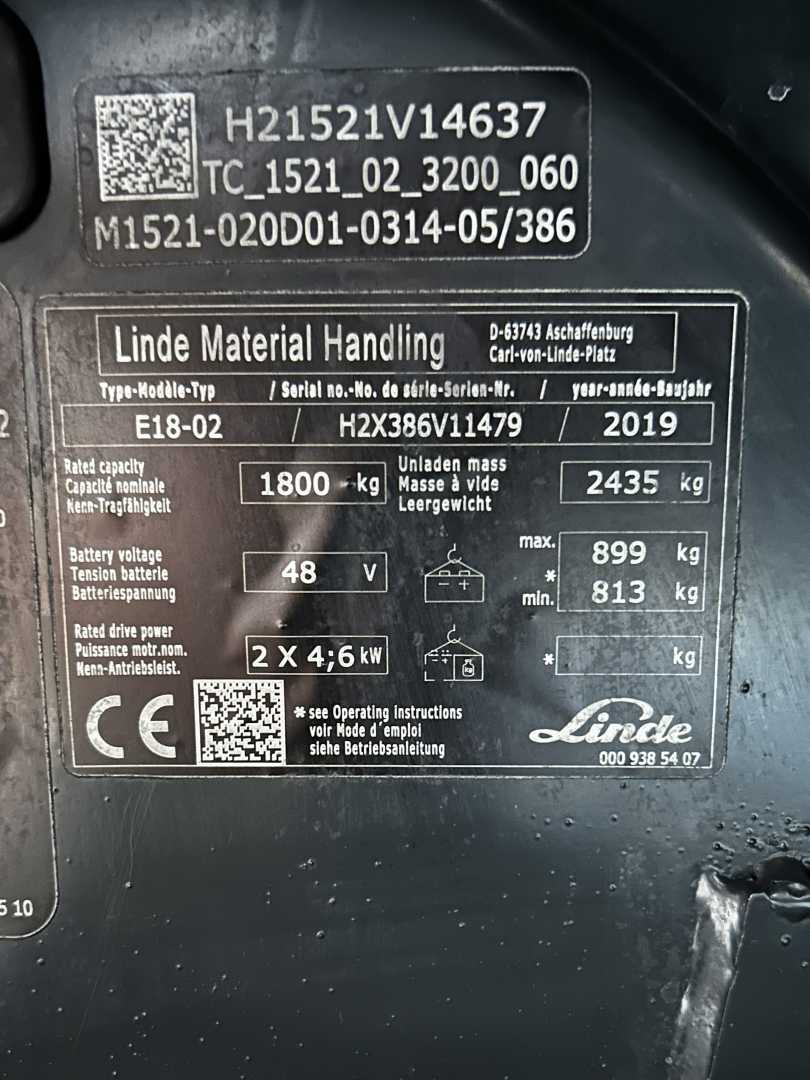 Used Forklift Linde E 18 EVO 3 riteņu dakšu iekrāvējs (Image 7) Used Forklift Linde E 18 EVO 3 riteņu dakšu iekrāvējs (Image 7)