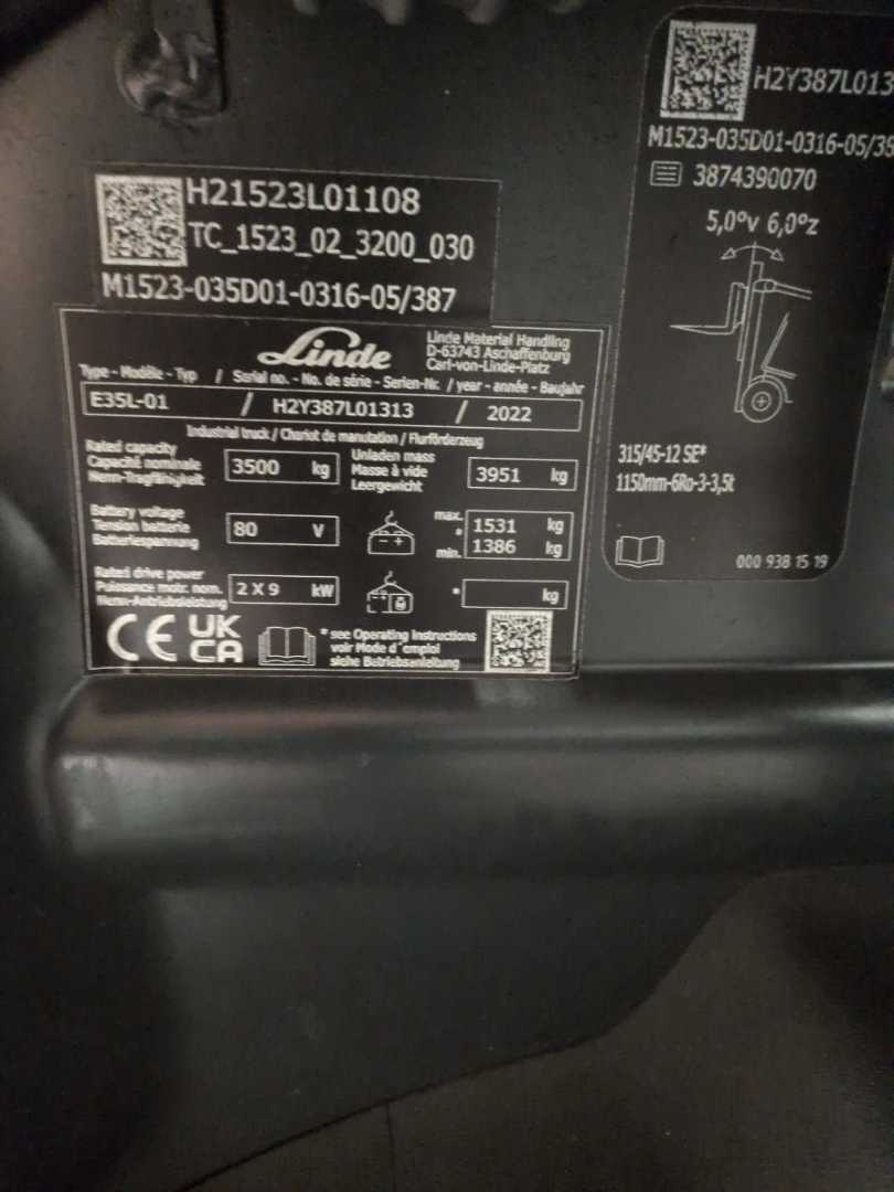 Used Forklift Linde E35L-387-01 4 riteņu dakšu iekrāvējs (Image 6) Used Forklift Linde E35L-387-01 4 riteņu dakšu iekrāvējs (Image 6)
