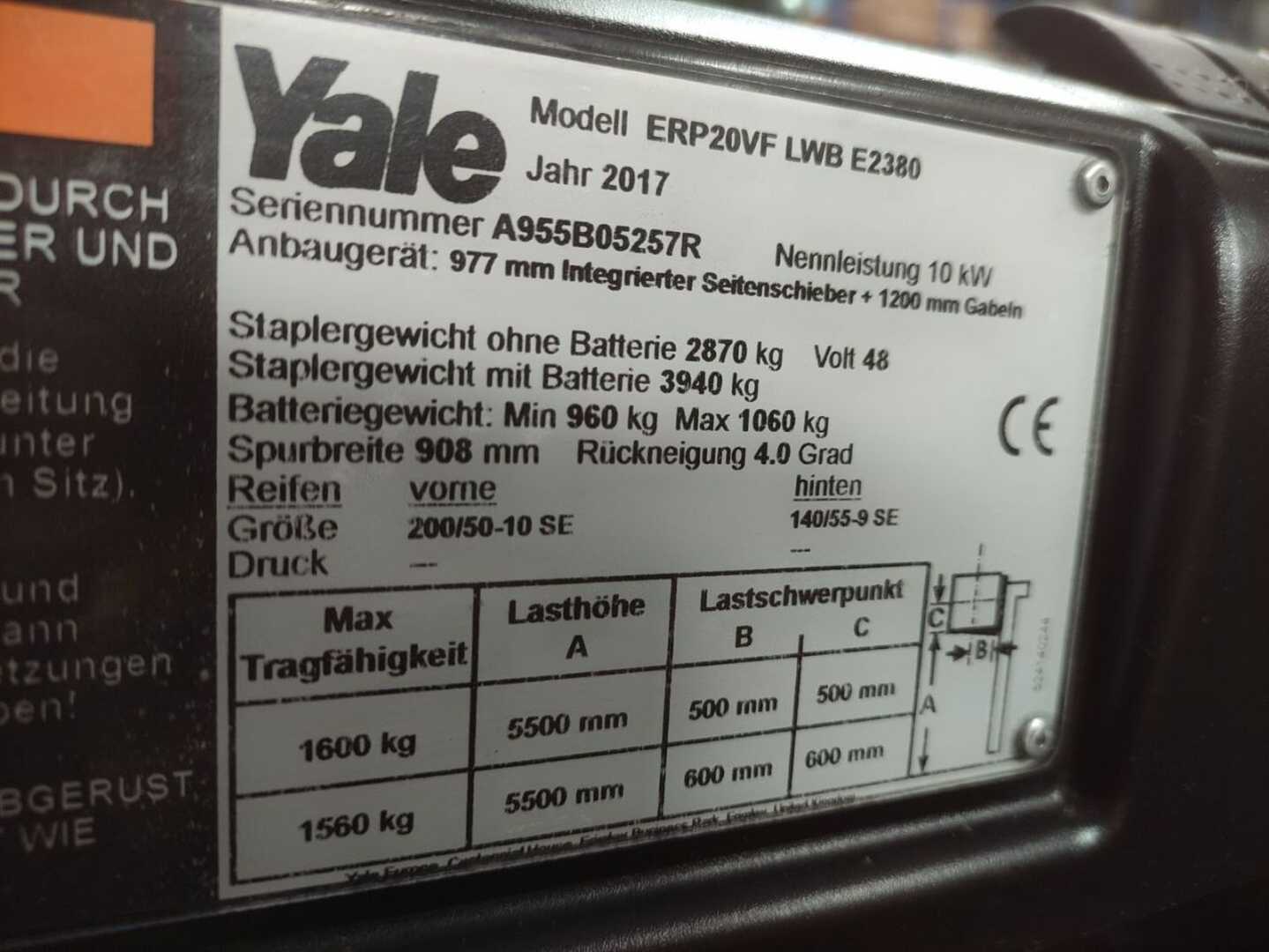 Used Forklift Yale ERP20VF LWB E2380 4 riteņu dakšu iekrāvējs (Image 6) Used Forklift Yale ERP20VF LWB E2380 4 riteņu dakšu iekrāvējs (Image 6)