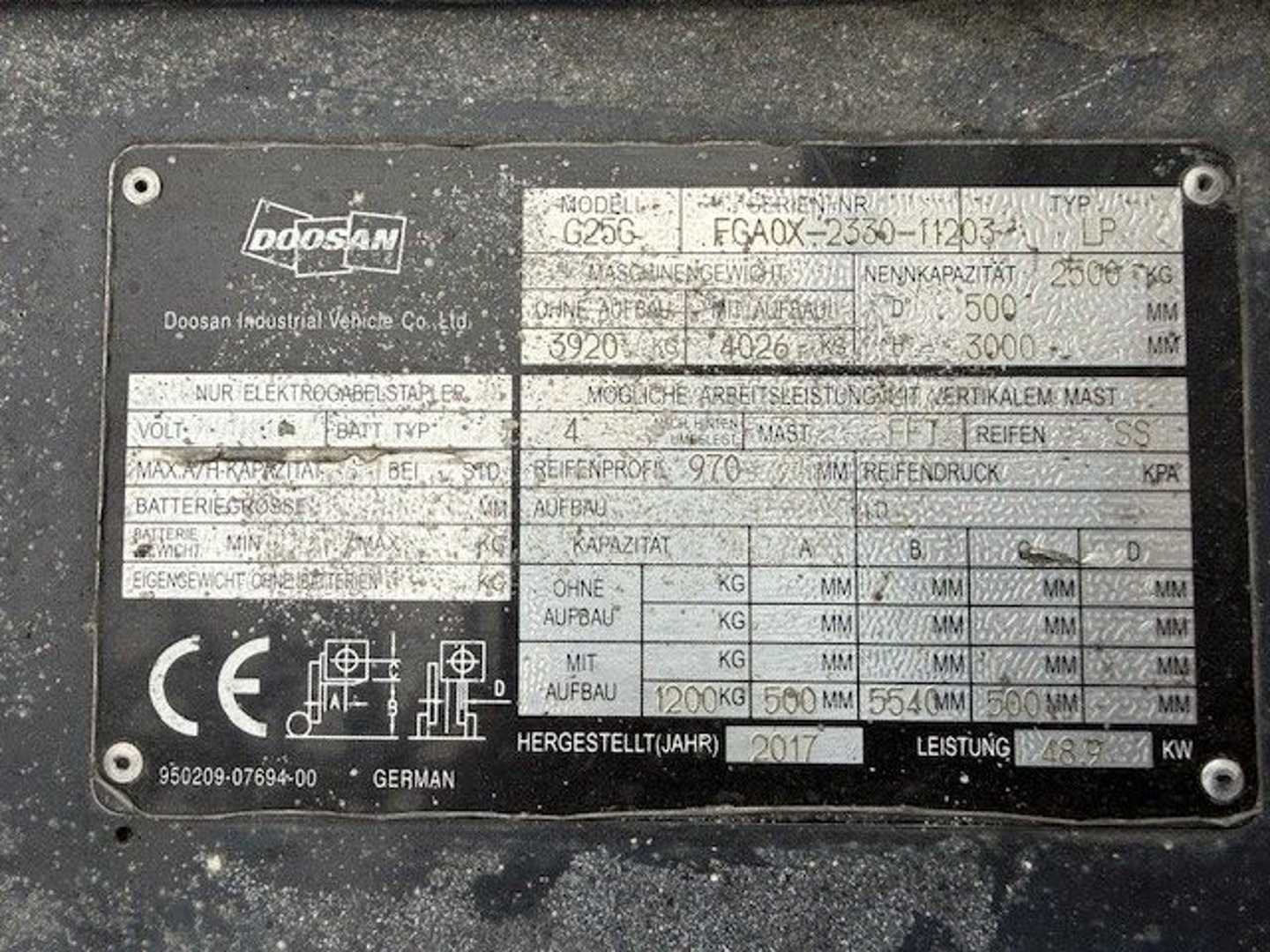 Used Forklift Doosan G25X 4 riteņu dakšu iekrāvējs (Image 9)