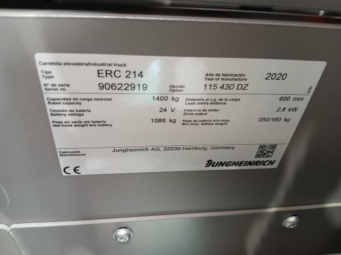 Used Forklift Jungheinrich ERC 214 Li KP 115 430 DZ Balstdakšu krautņotāja vadītāja stāvplatforma (vai līdzbraucēja platforma) (Image 4) Used Forklift Jungheinrich ERC 214 Li KP 115 430 DZ Balstdakšu krautņotāja vadītāja stāvplatforma (vai līdzbraucēja platforma) (Image 4)