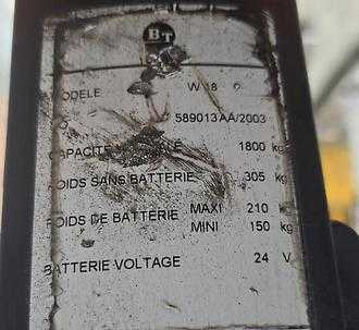 Použité vysokozdvižné vozíky BT W18 ELEKTRO NIEDERHUBWAGENDEICHSEL (13056817)