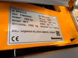 Použité vysokozdvižné vozíky JUNGHEINRICH EFG 218 Baujahr 2020 / Stunden 9739 HH 3100 ELEKTRO DREIRADFRONTSTAPLER (13009679)