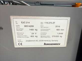 Použité vysokozdvižné vozíky JUNGHEINRICH EJC 214 Baujahr 2016 HH 2700 MIt Waage ELEKTRO HOCHHUBWAGENDEICHSEL (13056879)