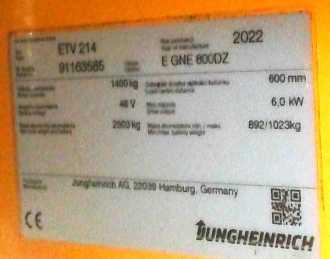 Použité vysokozdvižné vozíky JUNGHEINRICH ETV 214 MP GE GNE 115-800 DZ E LI ION ELEKTRO SCHUBMASTSTAPLER (13072227)