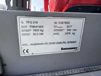 Použité vysokozdvižné vozíky JUNGHEINRICH TFG 316 Baujahr 2017/ Stunden 1388/ HH 7000 GAS VIERRADFRONTSTAPLER (13073650)
