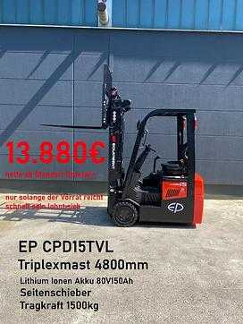 Used Forklift Truck EP CPD15TVL Lithium Ionen ELEKTRO DREIRADFRONTSTAPLER (13034785) backdrop