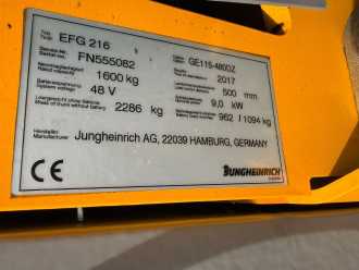 Used Forklift Truck JUNGHEINRICH EFG 216 Baujahr 2017 / Stunden 3782 HH 4800 ELEKTRO DREIRADFRONTSTAPLER (13064545)