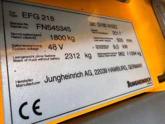 Used Forklift Truck JUNGHEINRICH EFG 218 Baujahr 2017/ Stunden 7138 HH 3100 ELEKTRO DREIRADFRONTSTAPLER (13008634)
