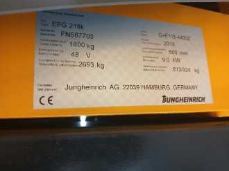 Used Forklift Truck JUNGHEINRICH EFG 218k SP G+E 115 440DZ ELEKTRO VIERRADFRONTSTAPLER (13070438)