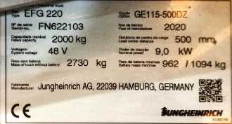Used Forklift Truck JUNGHEINRICH EFG 220 MP GE 115-500DZ ELEKTRO VIERRADFRONTSTAPLER (13072222)