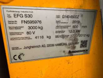 Used Forklift Truck JUNGHEINRICH EFG S 30s Baujahr 2019/ Stunden 6003 HH 6500 ELEKTRO VIERRADFRONTSTAPLER (13064199)