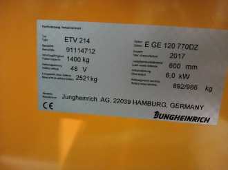 Used Forklift Truck JUNGHEINRICH ETV 214 MP GE 120-770 DZ ELEKTRO SCHUBMASTSTAPLER (13047830)