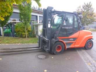 Used Forklift Truck LINDE H80D-03/1100 DIESEL VIERRADFRONTSTAPLER (13074891) backdrop