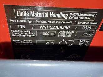 Used Forklift Truck LINDE T16 ELEKTRO NIEDERHUBWAGENDEICHSEL (13062428)